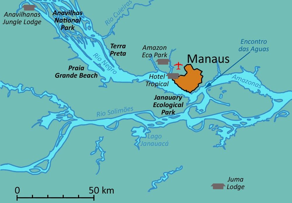 carte Amazonie Manaus et lodges