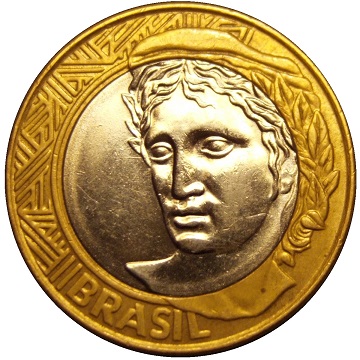 Avers pièce de monnaie brésilienne de 1 real.